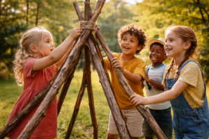 educación preescolar niños jugando construyendo juego colaborativo aprendizaje